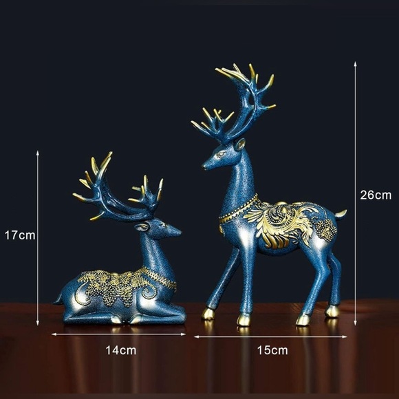 2 Pc Elk Deer Blue Holiday Decor Statues - Picture 8 of 12